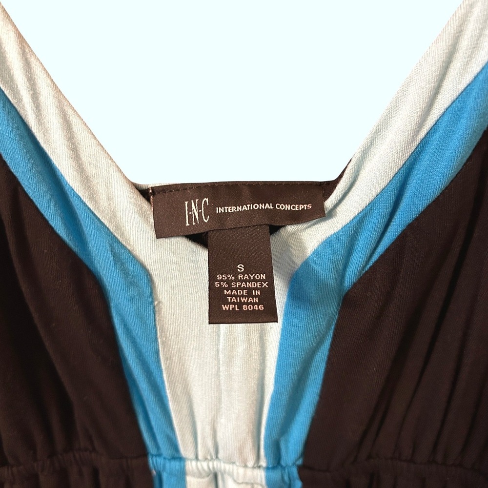INC International Concepts Maxi Dress Small Black Blue Stripe Jersey - Picture 2 of 5